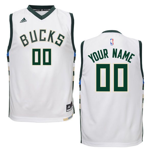 Youth Milwaukee Bucks Adidas White Custom Home NBA Jersey